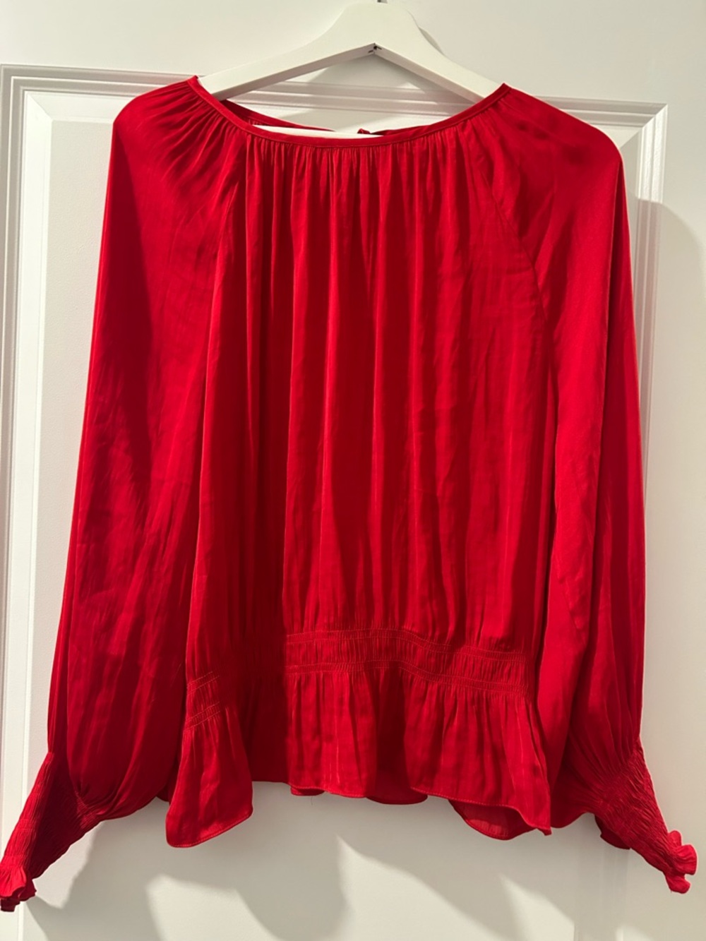 Women’s Red Long-Sleeve Peasant Blouse